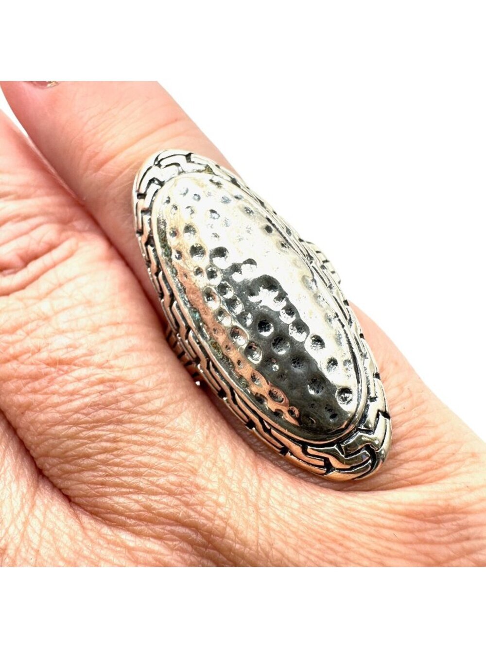 Designer Womens Ring Sterling Silver Hammered Statement Size 7